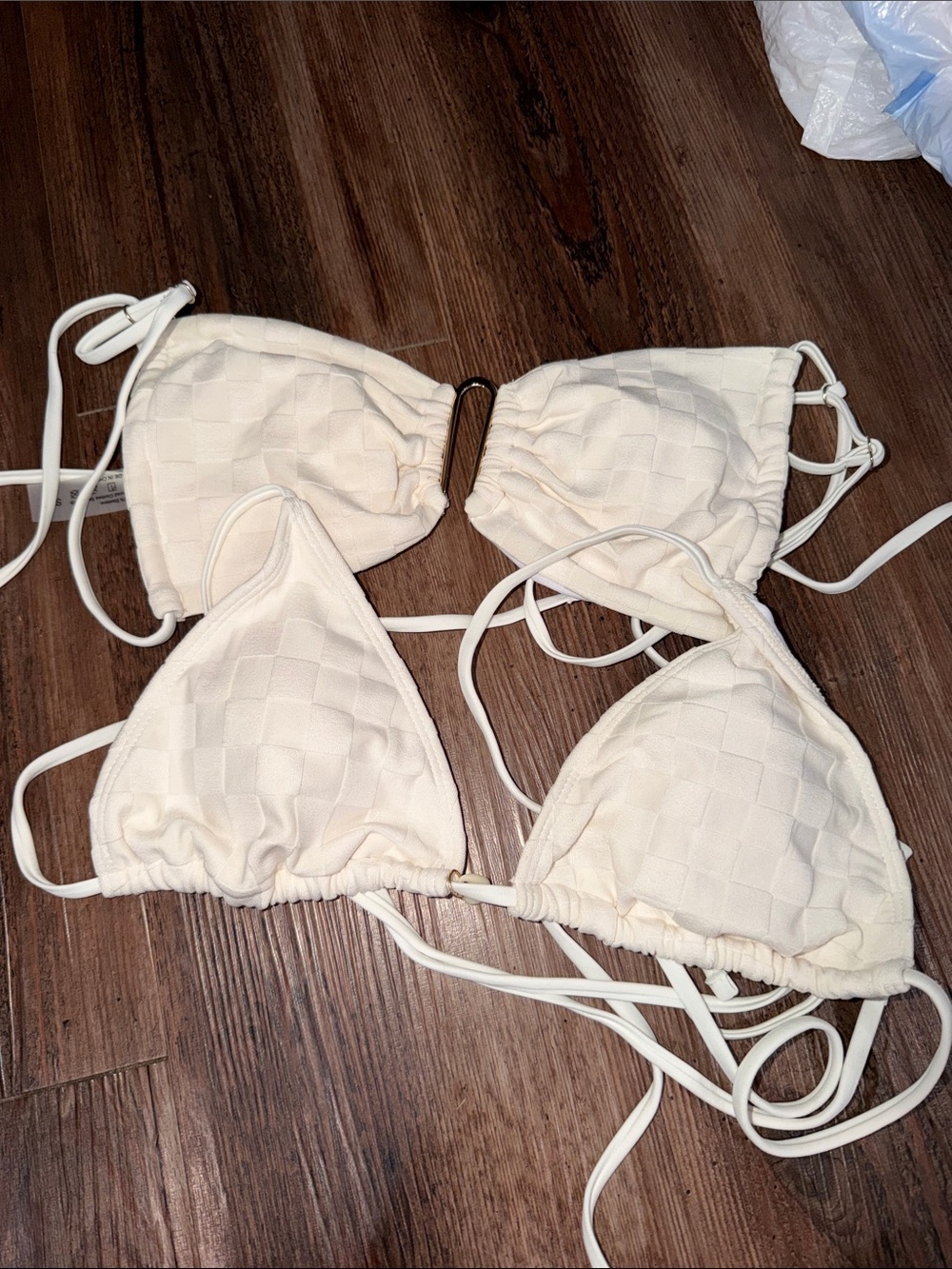 Women's Cream Textured Triangle Bikini Top - Classic Swimwear